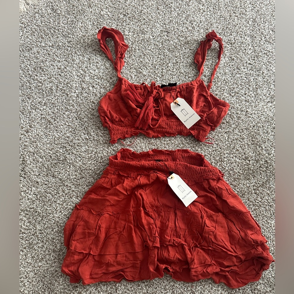 Red Two-Piece Ruffled Set